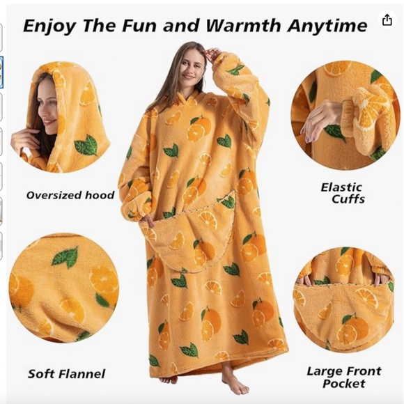 Blanket Hoodie, Long Hooded Blanket Sweatshirt as Birthday Gifts for Women Men, - Picture 2 of 4